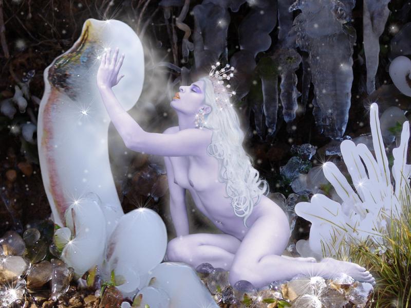 Dama de los Hielos congelando una flor (Mercedes de Badani)