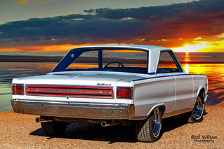 1966 White Plymouth Satellite Coupe Sunset Beach Cruise 6D 24mm (rod1691)