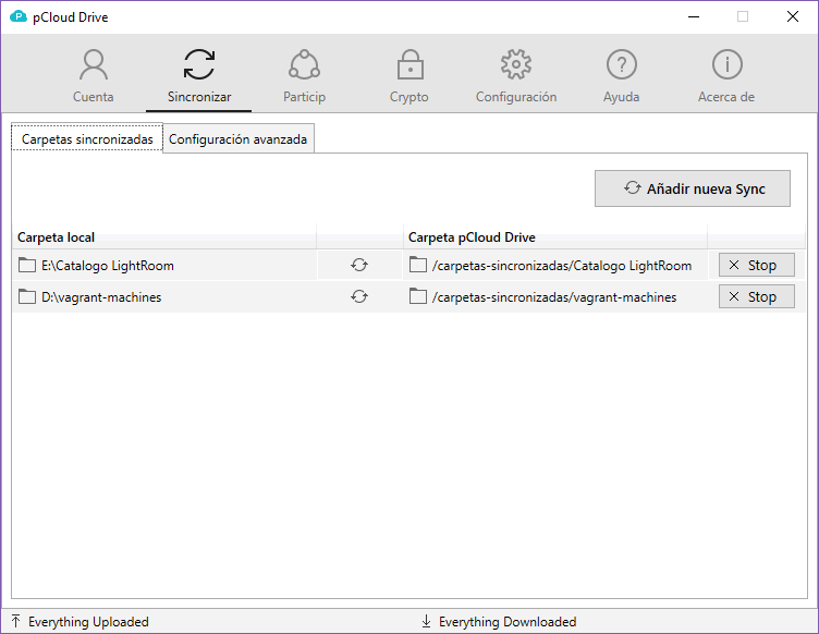 pCloud carpetas sincronizadas